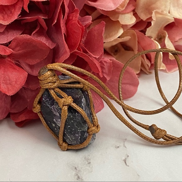 Caged Raw Purple Amethyst Quartz Necklace - Picture 4 of 11